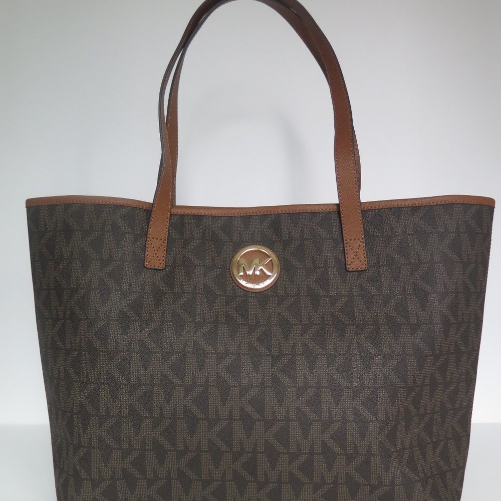 Michael Kors Jet Set PVC MK Signature Tote Brown
